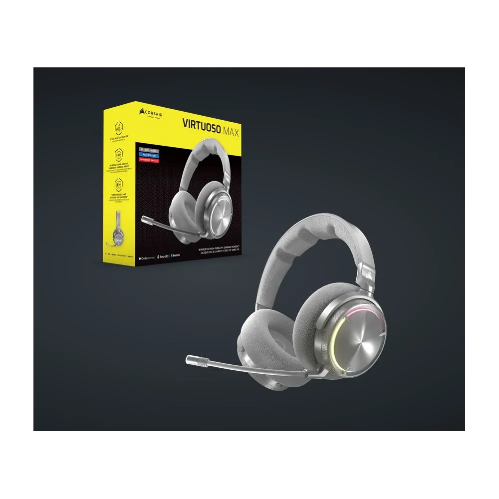 Casti gaming corsair virtuoso max wireless silver bluetooth 5.3 wi-fi