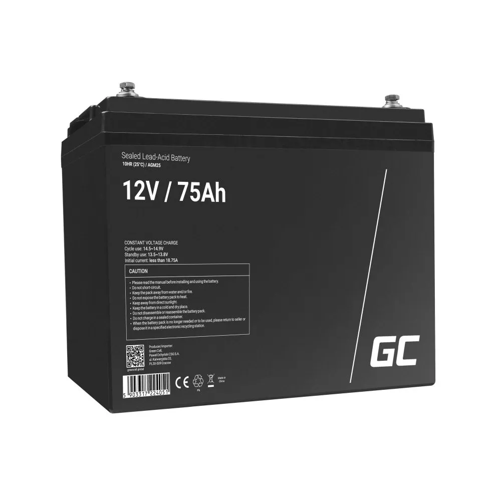 Acumulator plumb acid GreenCell 12V 75AH, terminal M8, AGM25