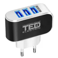 Alimentator Incarcator de la Retea la 3x USB Maxim 3.1A 15W Alb, TED Electric TED288084