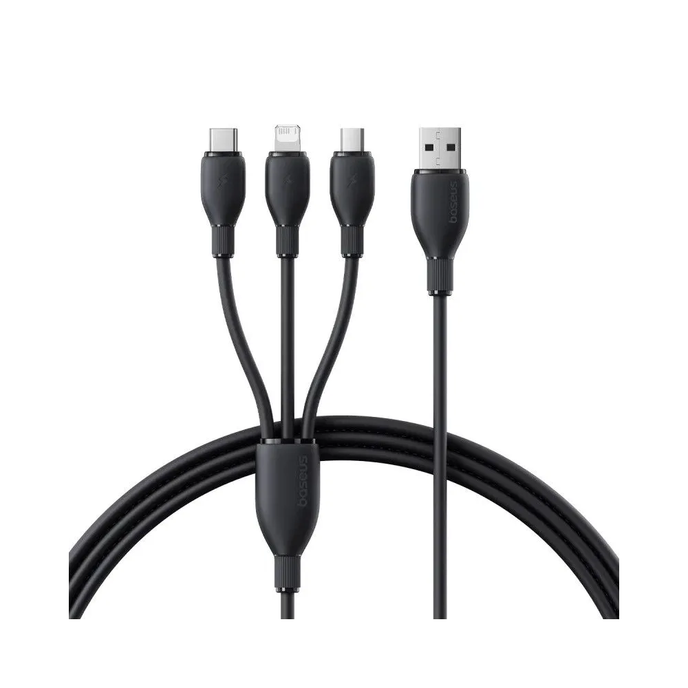 CABLU alimentare si date Baseus Ultra-Fast One-for-three Retractable, pt smartphone,USB  la Micro-USB+Lightning+USB Type-C 3.5A,