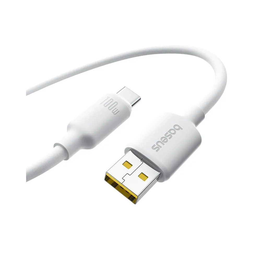 CABLU alimentare si date Baseus, Fast Charging Data Cable pt. smartphone, USB la USB Type-C 100W, silicon, 1m, alb "E0426801"  -