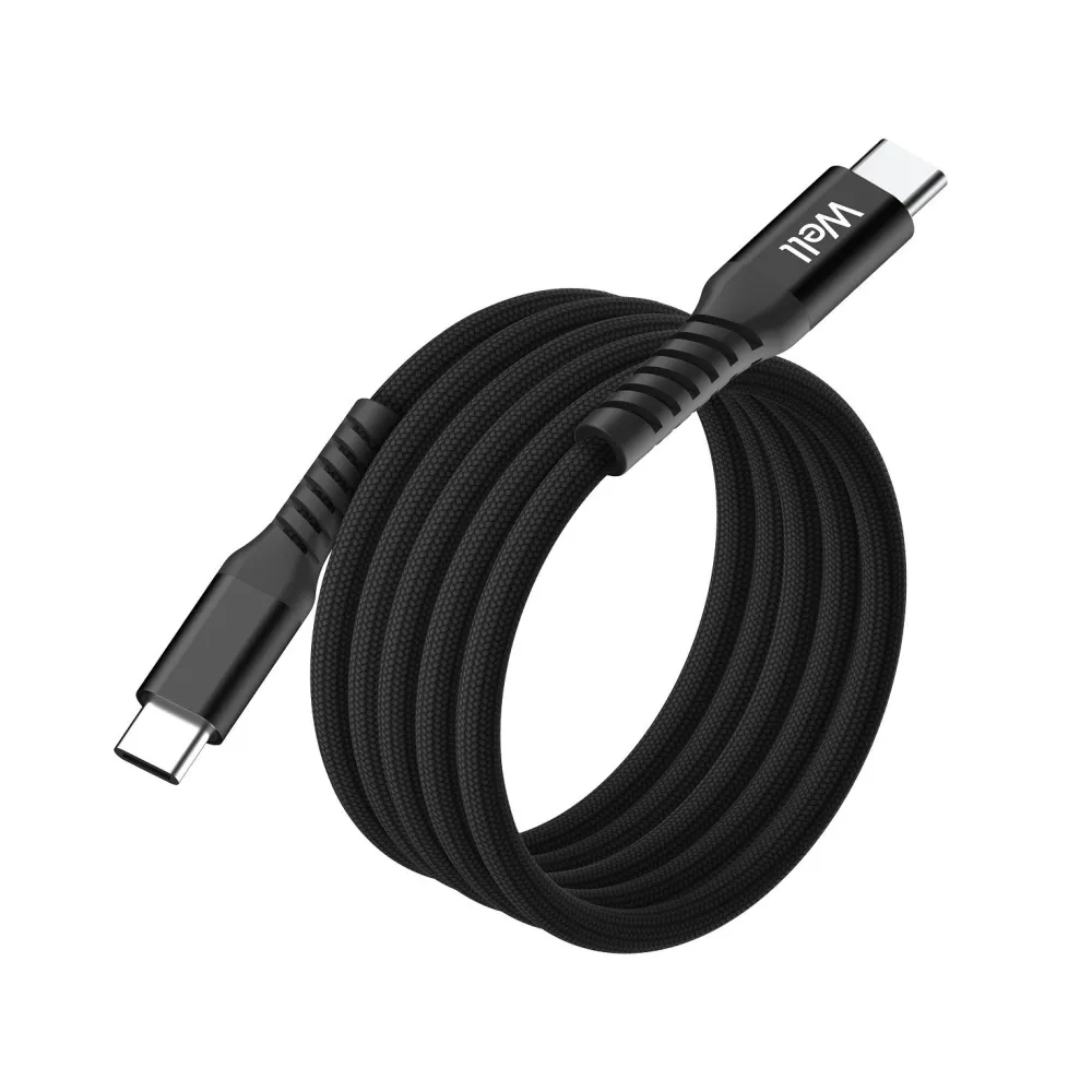 Cablu magnetic USB-C - USB-C, 1m, Well, 20V 3A, 60W, negru