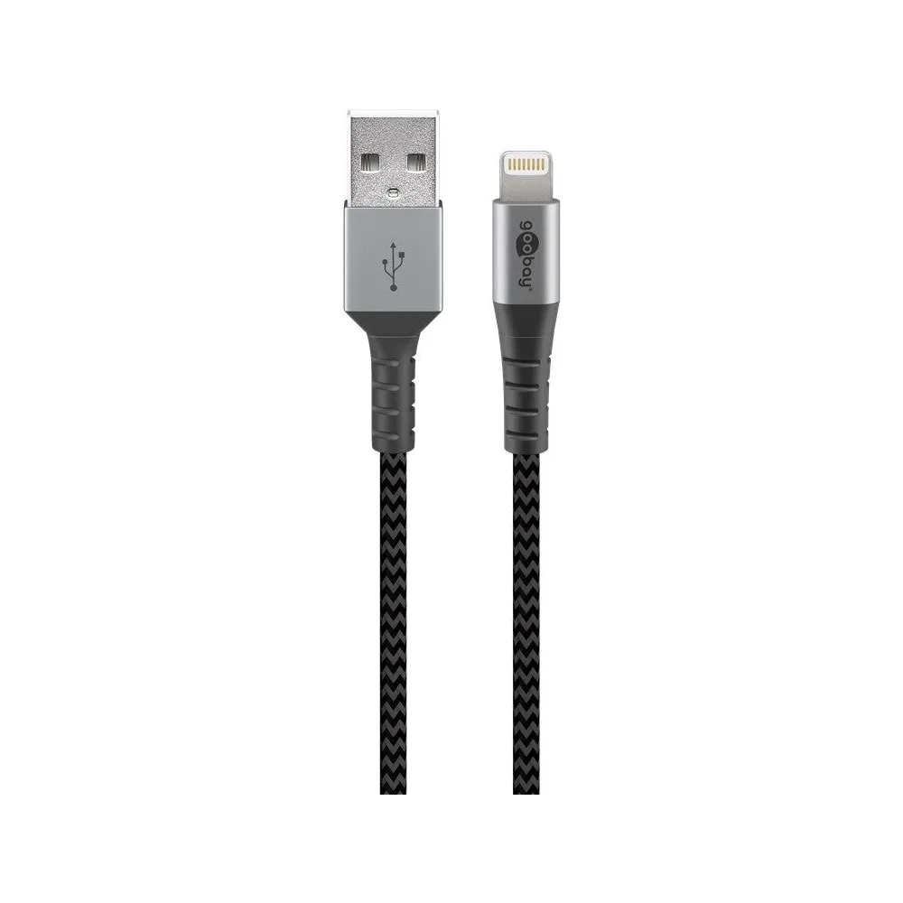 Cablu USB 2.0 A tata - Lightning, 1m, gri/argintiu, Goobay