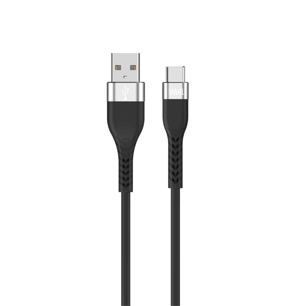 Cablu USB 2.0 A tata - USB-C, 1m, silicon, negru, Well