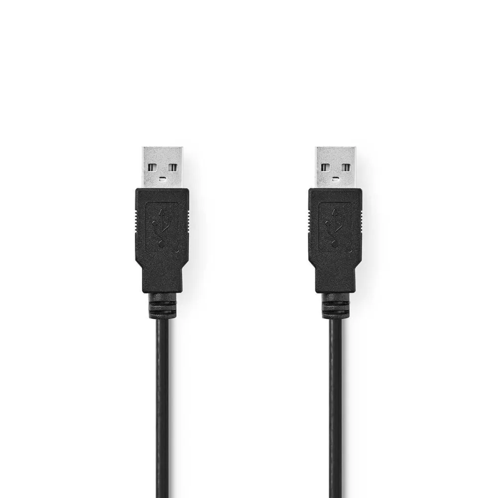 Cablu USB 2.0 USB-A tata - USB-A tata, 2m, negru, Nedis