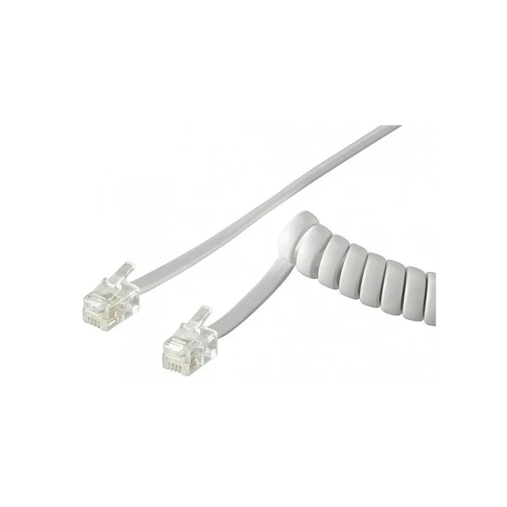 Cablu telefon spiralat RJ10 4P4C, alb