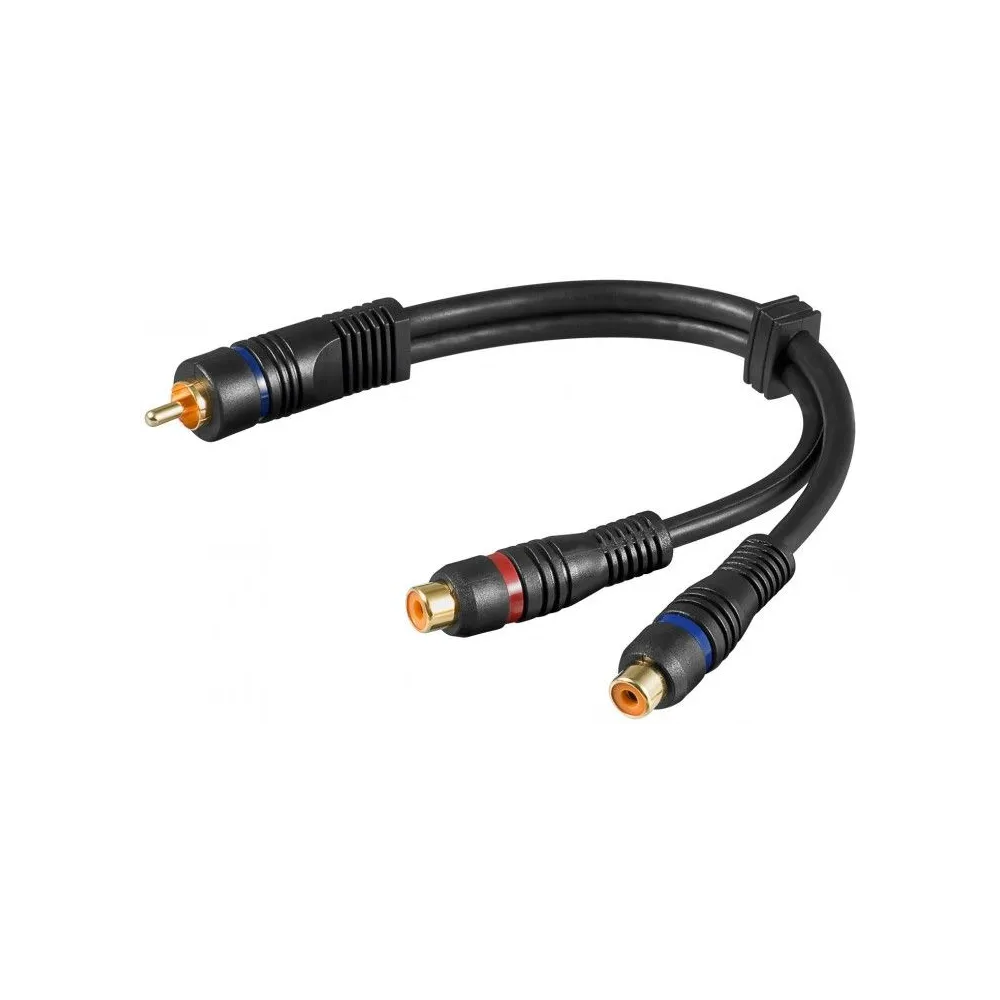 Cablu audio 1xRCA tata - 2xRCA mama contacte aurite 0.2m