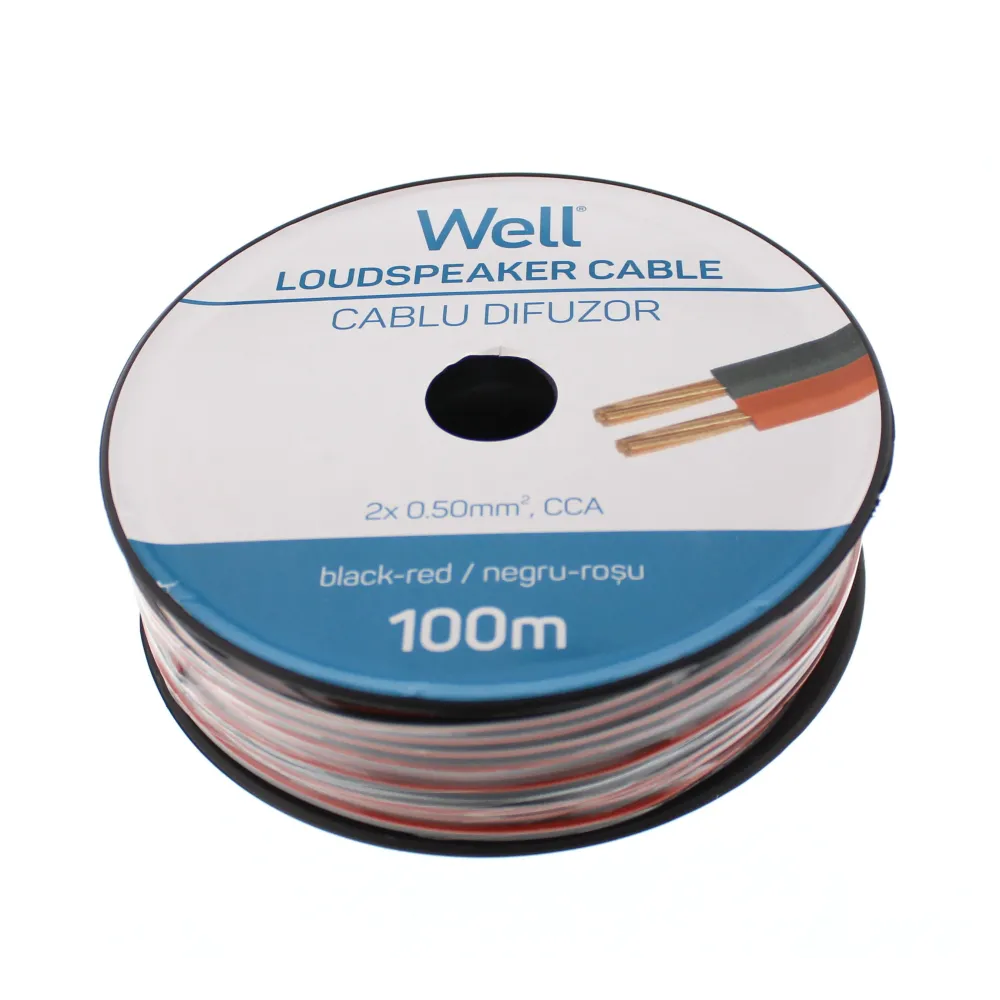 Cablu difuzor rosu/negru 2X0.50mmp, 100m, Well