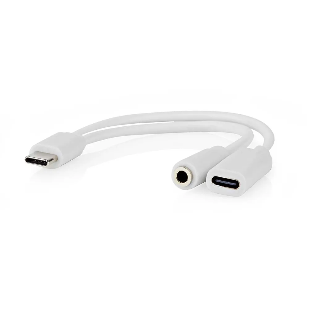 Adaptor USB-C tata - USB-C mama / 3.5 mm mama, 0.1m, alb, Nedis
