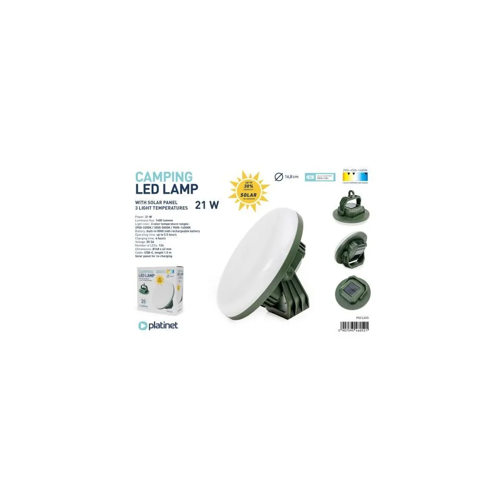 PLATINET CAMPING EMERGENCY LIGHT LED SOLAR 4X2000 MAH 5,5H 21W