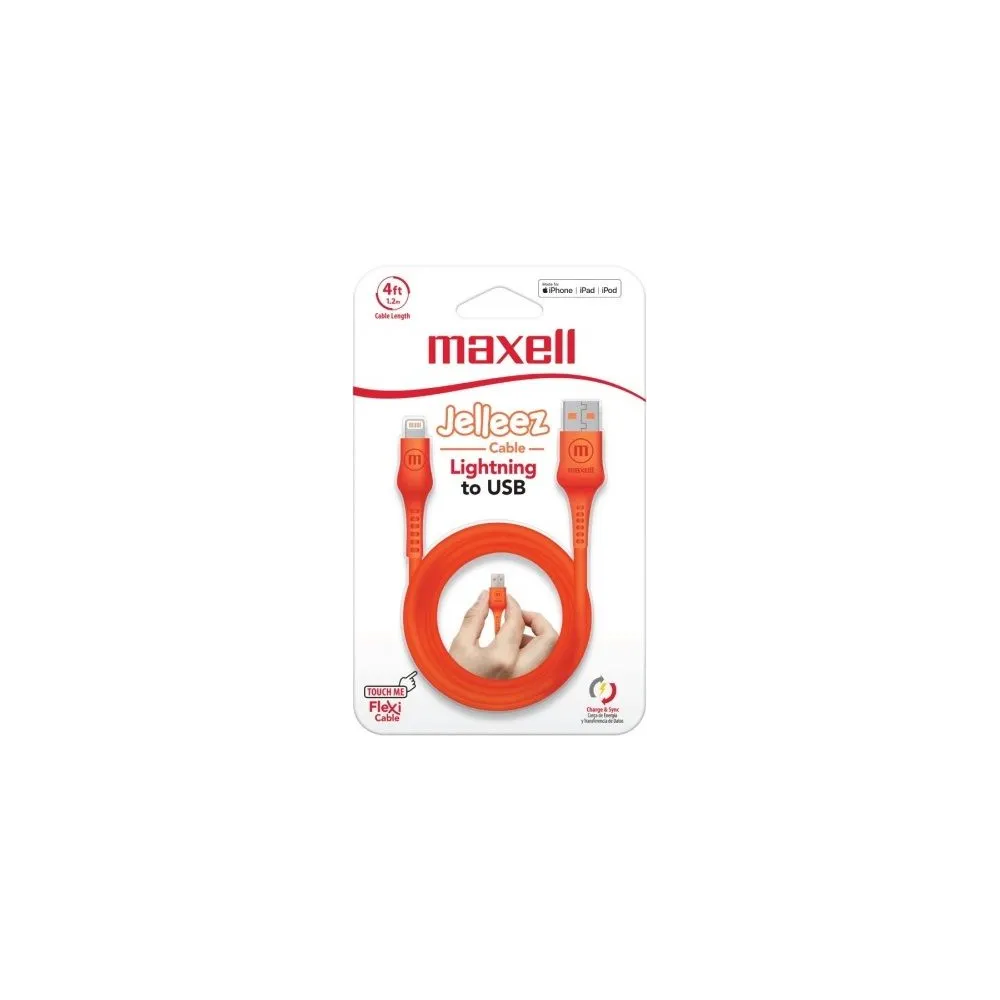 Cablu USB iPhone 5 / 6 / 7 / X / Maxell Jellez Charge & Sync orange 1,2ml 348210 EOL - PM1