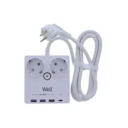 Prelungitor, 2 prize, 2m, 3x USB-A, 1x USB-C, cablu 3x1.5mmp, Well
