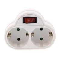 Stecher dublu cu contact protectie si intrerupator, 2 x SCHUKO, Well