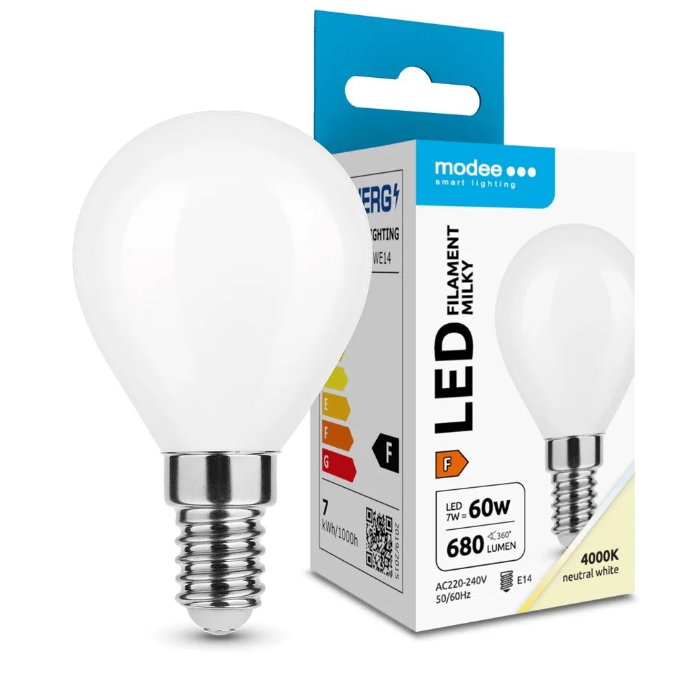 Bec LED filament G45 E14 7W 230V 680lm lumina naturala, sticla mata Modee