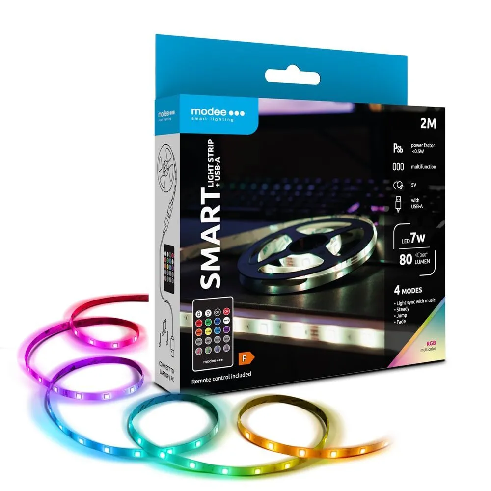 Banda LED Smart Modee, 7W, telecomanda, RGB, 80lm, IP20, 2m, USB