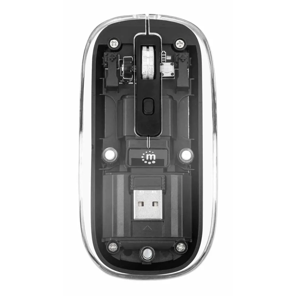 Mouse wireless reincarcabil 190268 Manhattan, 1600dpi, silent click, USB-C, transparent / negru