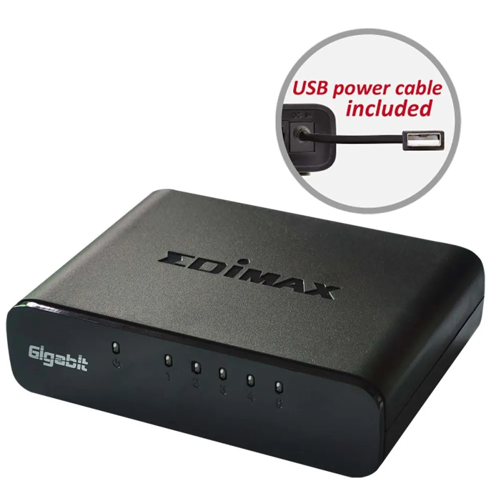 Switch Edimax ES-5500G V3, 5 porturi, Gigabit, cablu USB