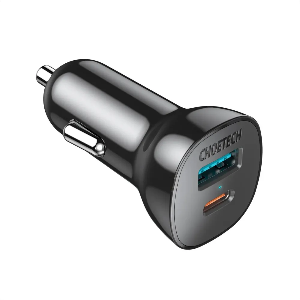 Incarcator auto Choetech TC0020, 2x USB-C, PD 60W + PD 30W, negru