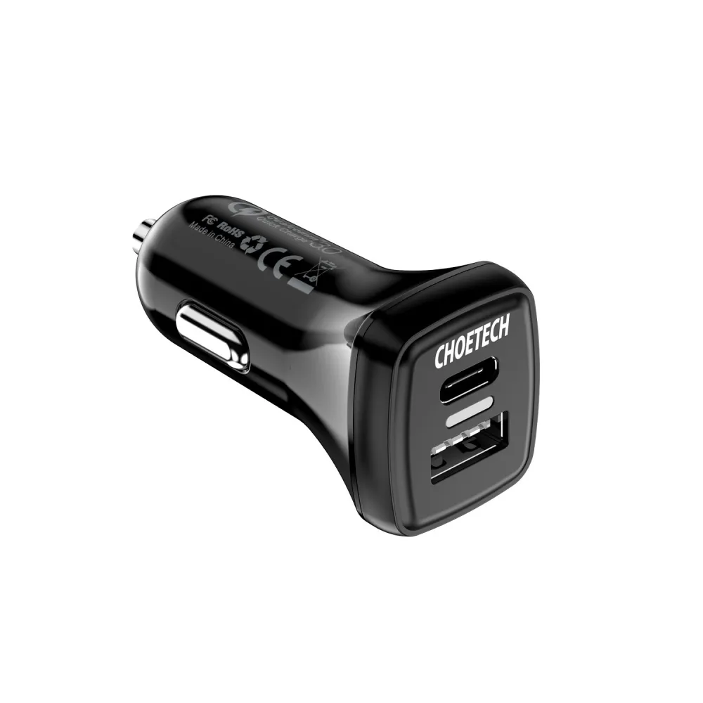 Incarcator auto Choetech TC005, QC 3.0, 1x USB-C, 1x USB-A, PD 18W