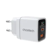 Incarcator retea Choetech GAN PD6052, 35W, 1x USB-C, 1x USB-A, PD, afisaj, alb