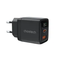 Incarcator retea Choetech GAN PD6052, 35W, 1x USB-C, 1x USB-A, PD, afisaj, negru