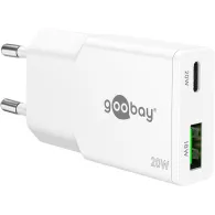 Incarcator retea Goobay, 1x USB-C PD 20W, 1x USB-A QC3.0 18W, GaN, cutie, alb