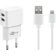 Incarcator retea Goobay, 2x USB-A 2.4A, cablu micro USB, alb