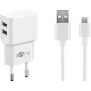 Incarcator retea Goobay, 2x USB-A 2.4A, cablu micro USB, alb