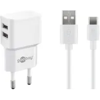 Incarcator retea Goobay, 2x USB-A 2.4A, cablu USB-C, alb