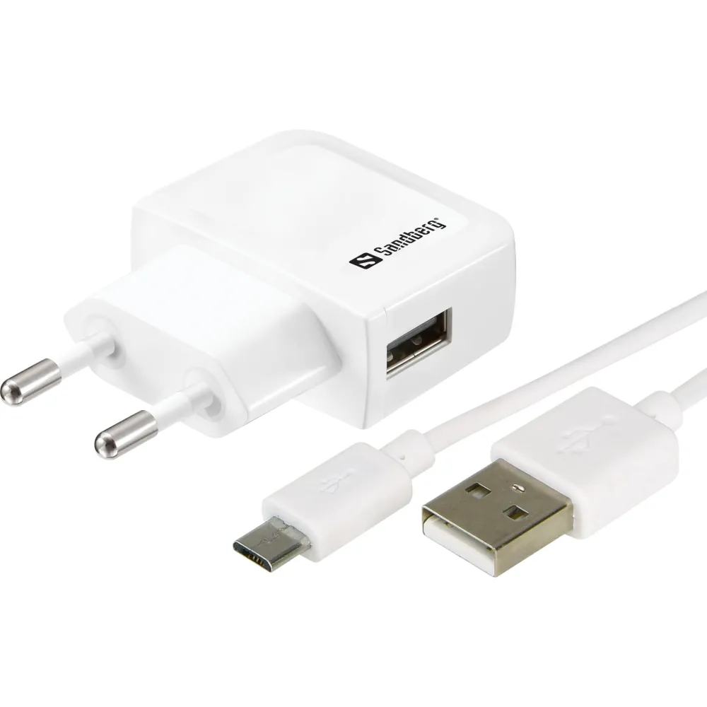 Incarcator retea Sandberg 440-59, 1x USB-A 1A, cablu micro USB, alb