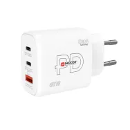 Incarcator retea Skross, 2x USB-C, 1x USB-A, GaN, PD 65W, alb