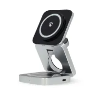 Incarcator wireless 3in1 Nedis, 15W, USB-C, 1m, pliabil, negru/argintiu