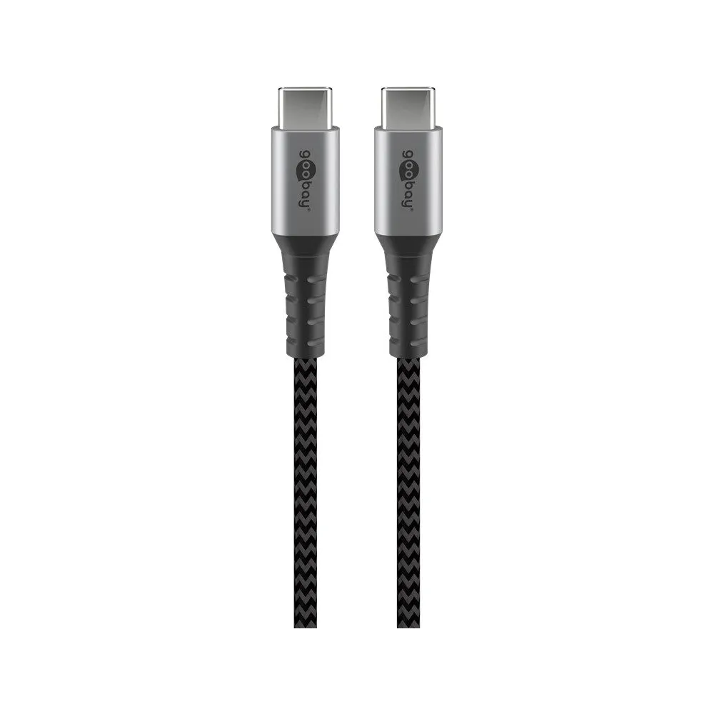 Cablu USB-C - USB-C, 1m, gri/argintiu, textil, Goobay