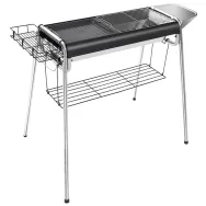 Gratar de gradina pe lemne, din inox, 2 rafturi laterale