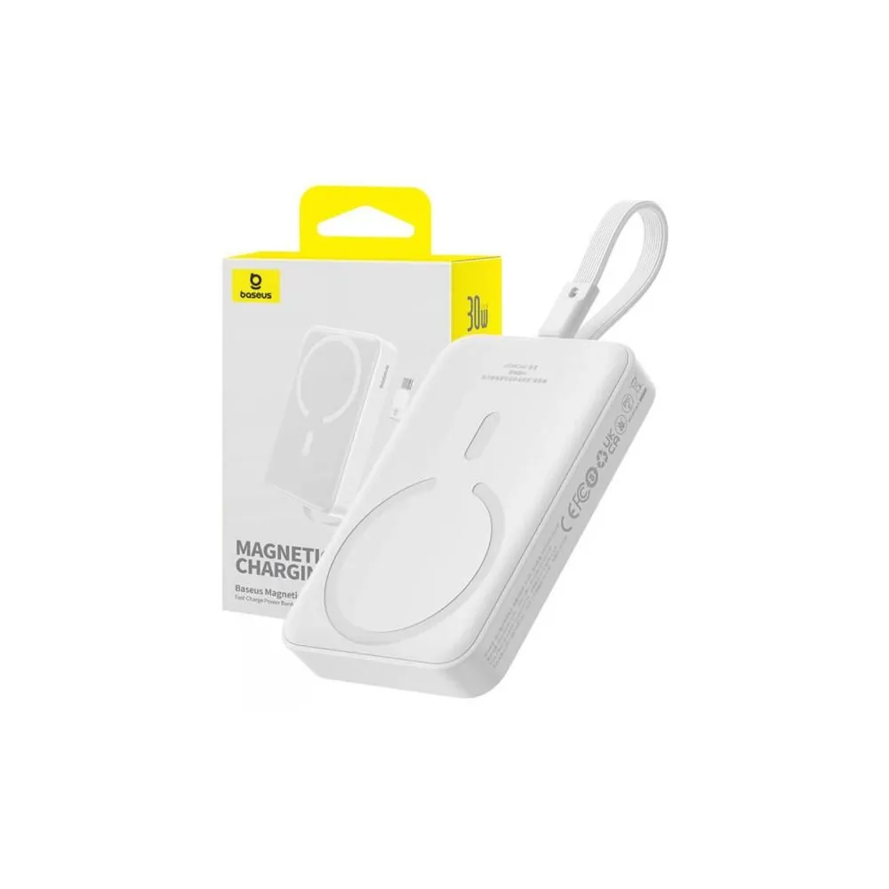 POWER BANK Baseus Magnetic Mini Wireless, 10000mAh, 30W, 2 x USB Type-C output/input, cablu integrat USB Type-C, 15W wireless ch