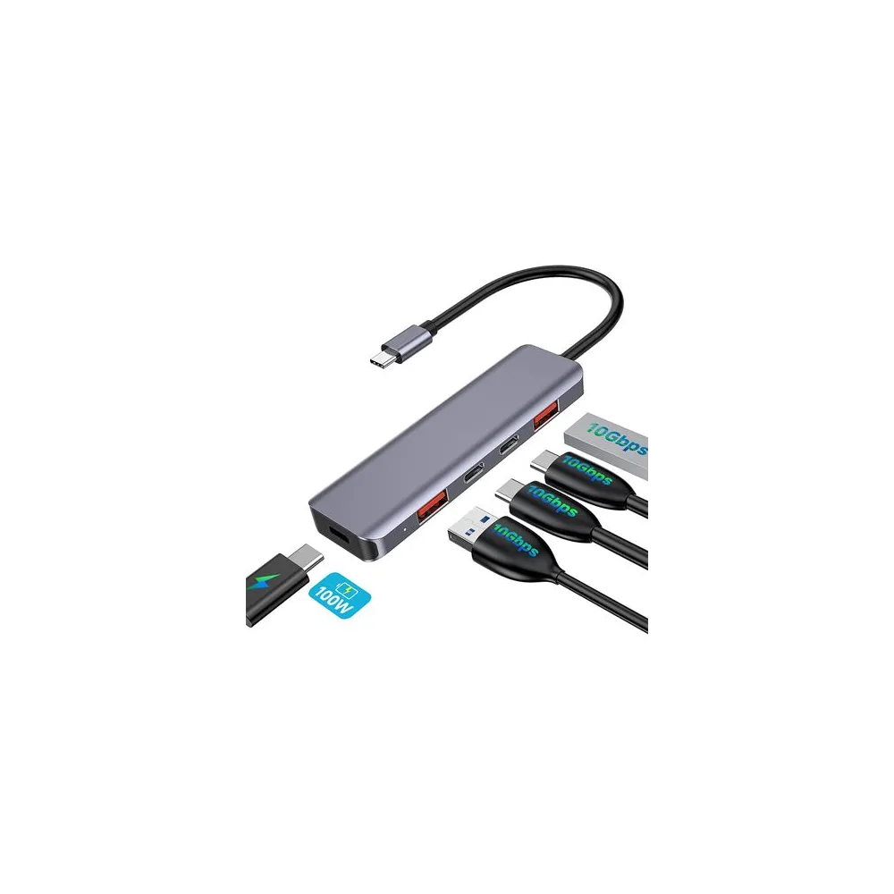 HUB 5 IN 1 10 GBS USB-C PD 100W ALUMINIU PLATINET