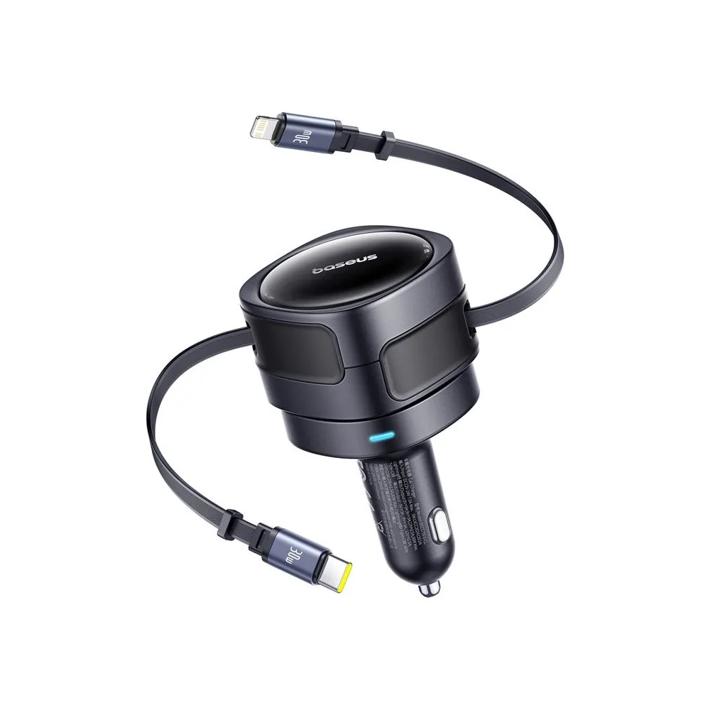 Baseus Enjoyment Max încărcător auto cu cabluri USB-C+Lightning 60W Negru