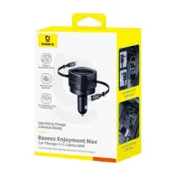 Baseus Enjoyment Max încărcător auto cu cabluri USB-C+Lightning 60W Negru