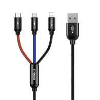 Baseus 3w1 USB-C/Lightning/Micro 3.5A 0.3m cablu USB (czarny)