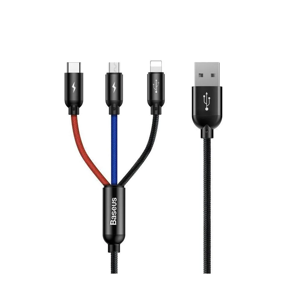 Baseus 3w1 USB-C/Lightning/Micro 3.5A 0.3m cablu USB (czarny)