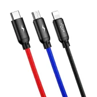 Baseus 3w1 USB-C/Lightning/Micro 3.5A 0.3m cablu USB (czarny)