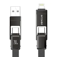 Blitzwolf BW-HDC7 4-in-1 cablu USB+C+Lightning 240W 1.2m (negru)