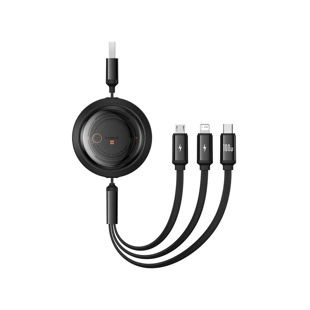 Cablu 3 în 1 Baseus Free2Draw USB către M+L+C 100W, 1,1 m (negru)