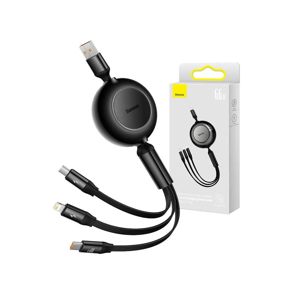 Cablu USB 3-în-1 Baseus Bright Mirror 2 - micro-USB/ USB-C/ Lightning 66W / 2A 1.1m (Negru)