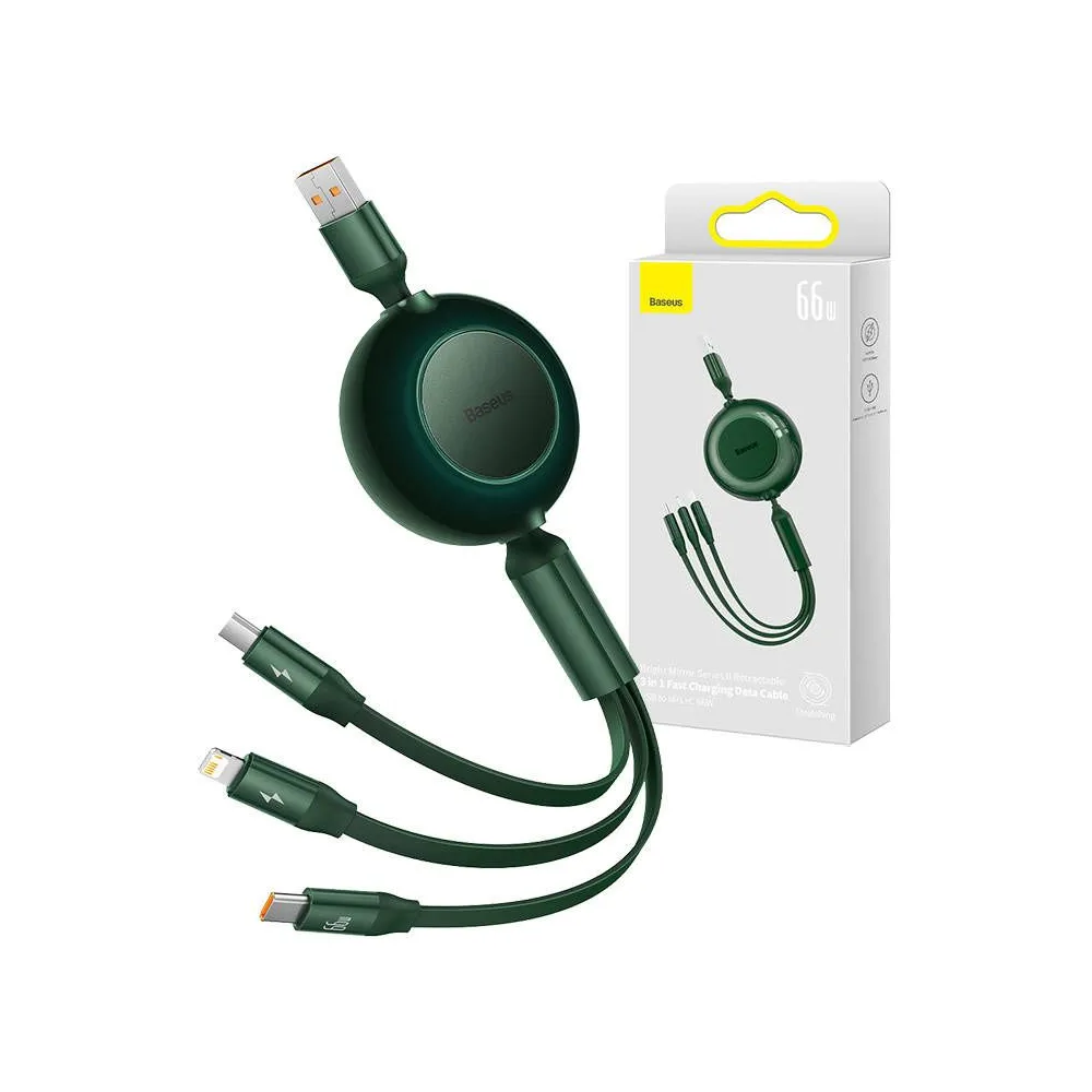 Cablu USB 3-în-1 Baseus Bright Mirror 2 - micro-USB/ USB-C/ Lightning 66W / 2A 1.1m (Verde)