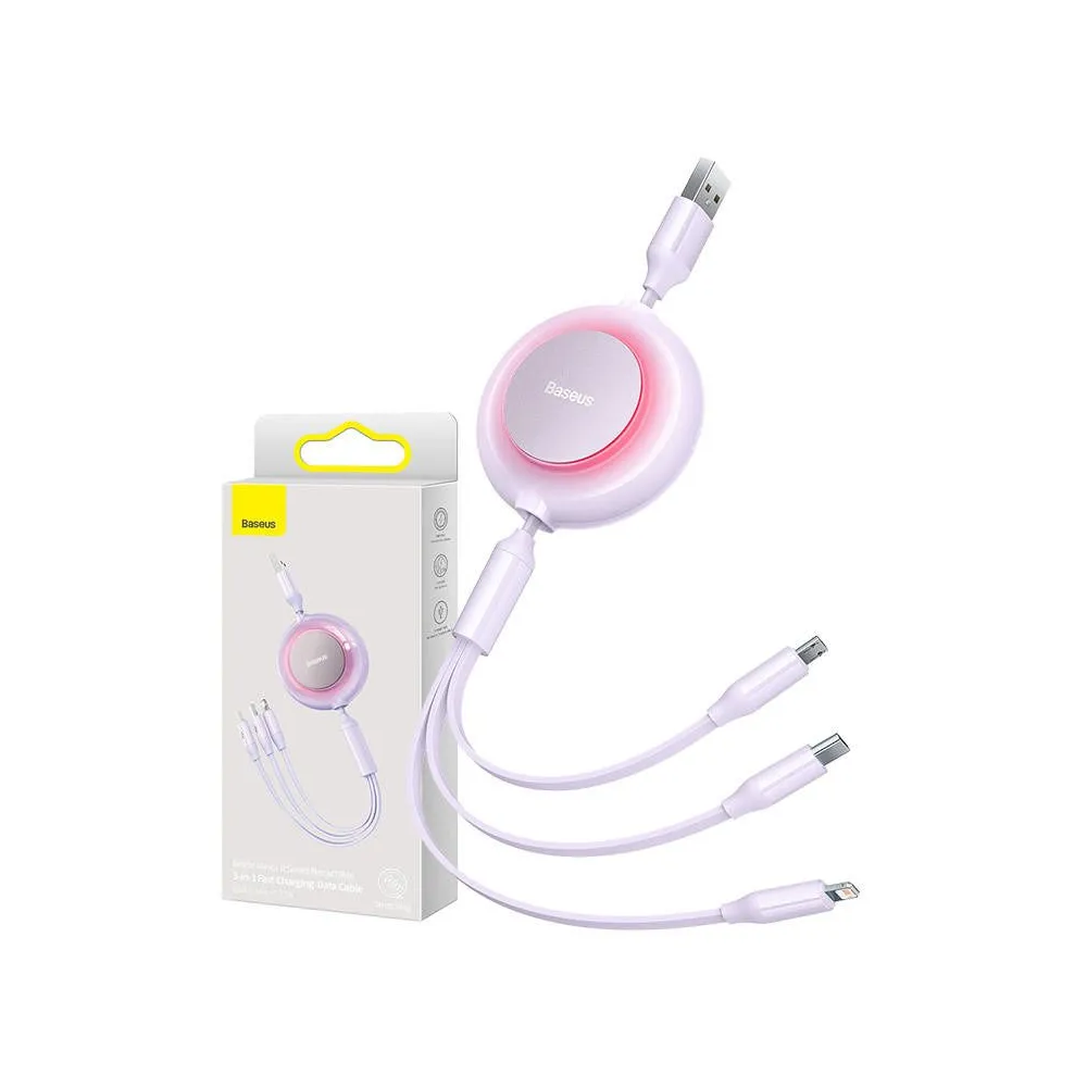 Cablu USB 3-in-1 Baseus Bright Mirror 2, micro USB / Lightning / USB-C, plat, 3.5A, 1.1m (violet)