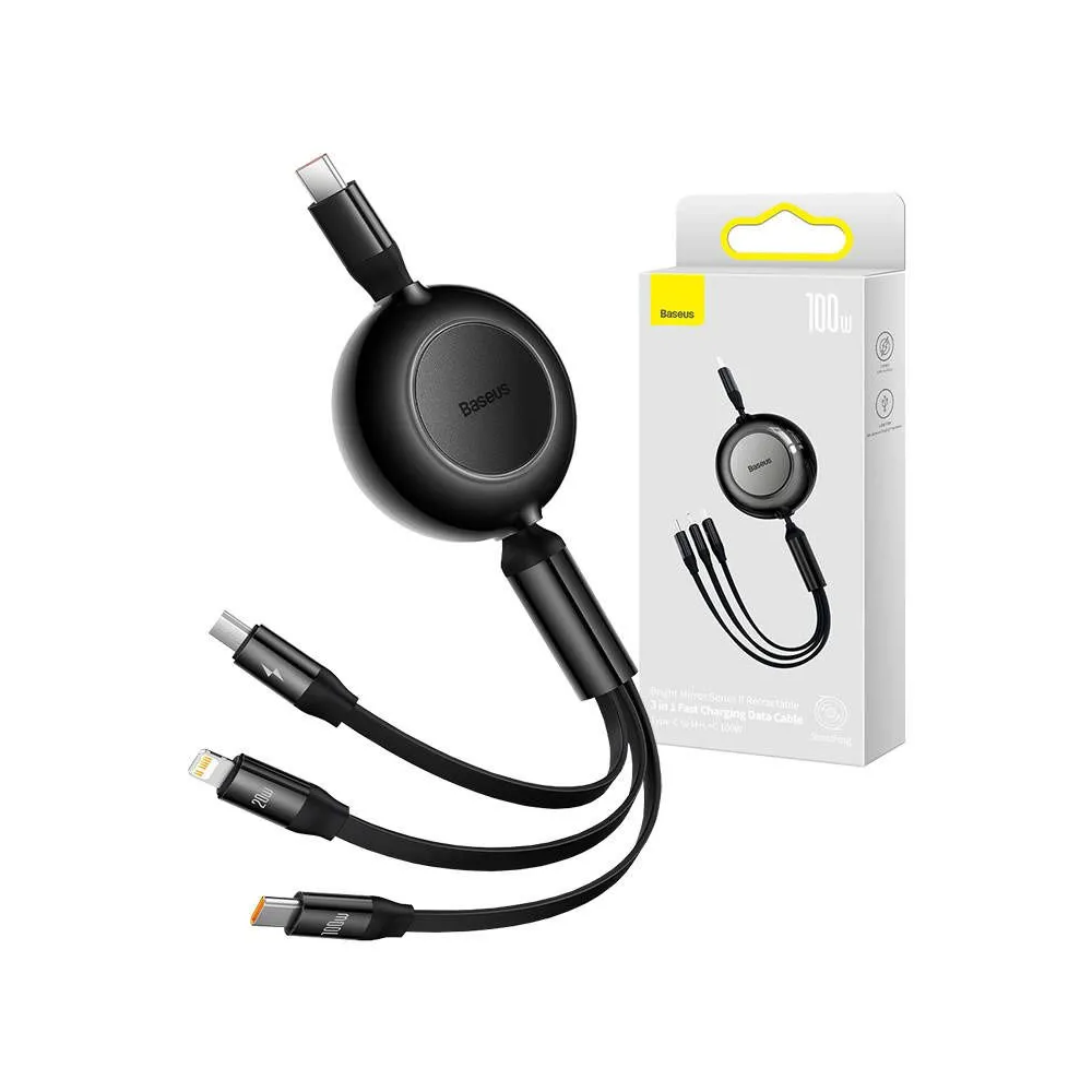Cablu USB 3-în-1 Baseus Bright Mirror 4 - micro-USB/ USB-C/ Lightning 100W / 3.5A 1.1m (Negru)