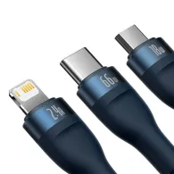 Cablu USB 3-în-1 Baseus Flash Series, USB-C + micro USB + Lightning, 66W, 1.2m (albastru)