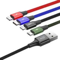 Cablu USB rapid Baseus 4 în 1, USB-C/ 2x Lightning/ Micro 3,5A, 1,2m - Negru