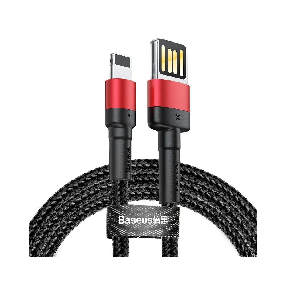 Cablu USB Lightning (reversibil) Baseus Cafule 2.4A 1m (negru/roșu)